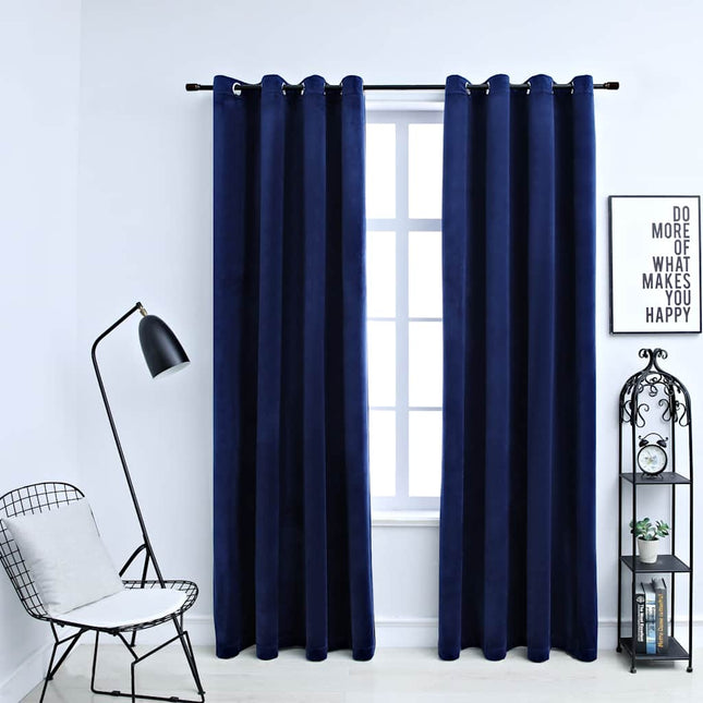 mørklægningsgardiner 2 stk. ringe 140 x 225 cm fløjl mørkeblå