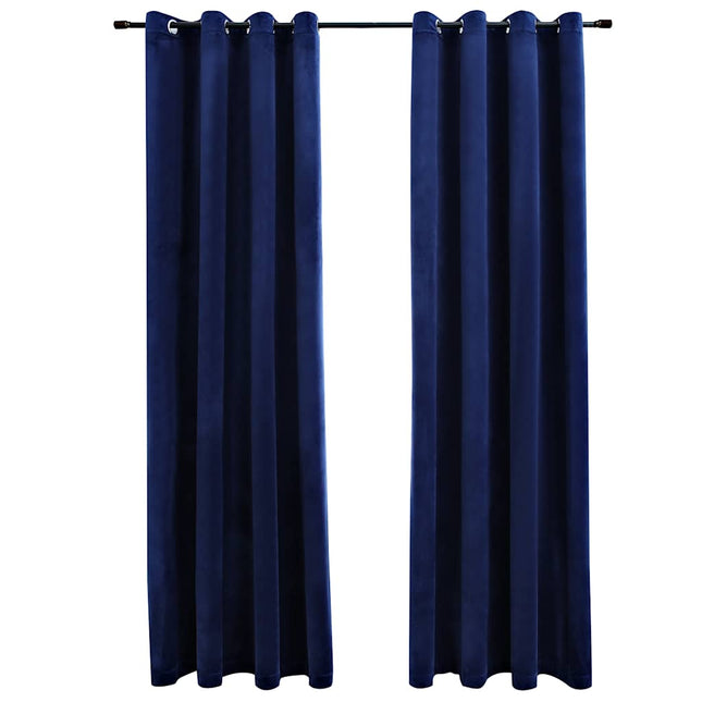 mørklægningsgardiner 2 stk. ringe 140 x 245 cm fløjl mørkeblå