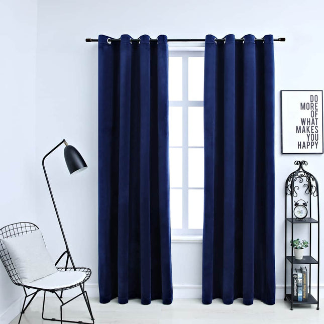 mørklægningsgardiner 2 stk. ringe 140 x 245 cm fløjl mørkeblå