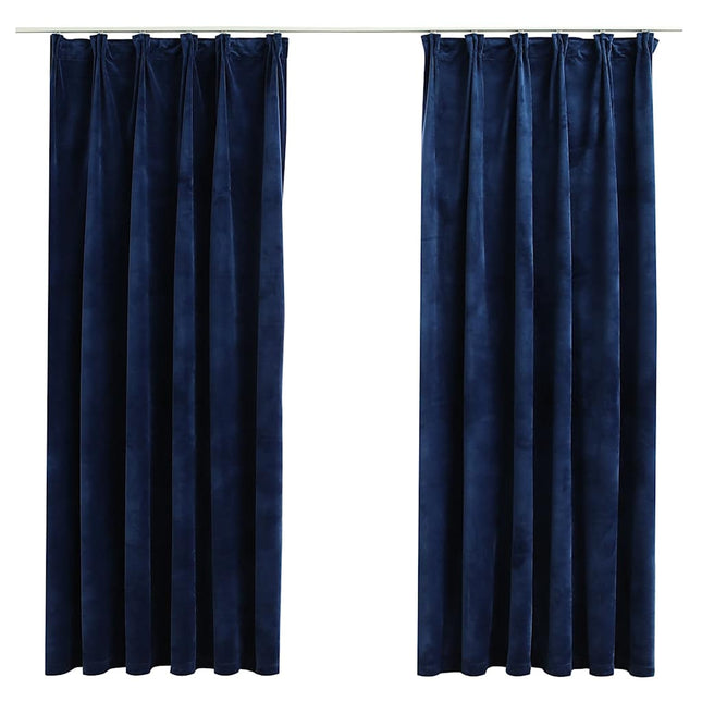 mørklægningsgardiner med kroge 2 stk. 140 x 175 cm fløjl blå