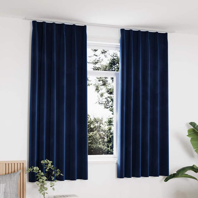 mørklægningsgardiner med kroge 2 stk. 140 x 175 cm fløjl blå