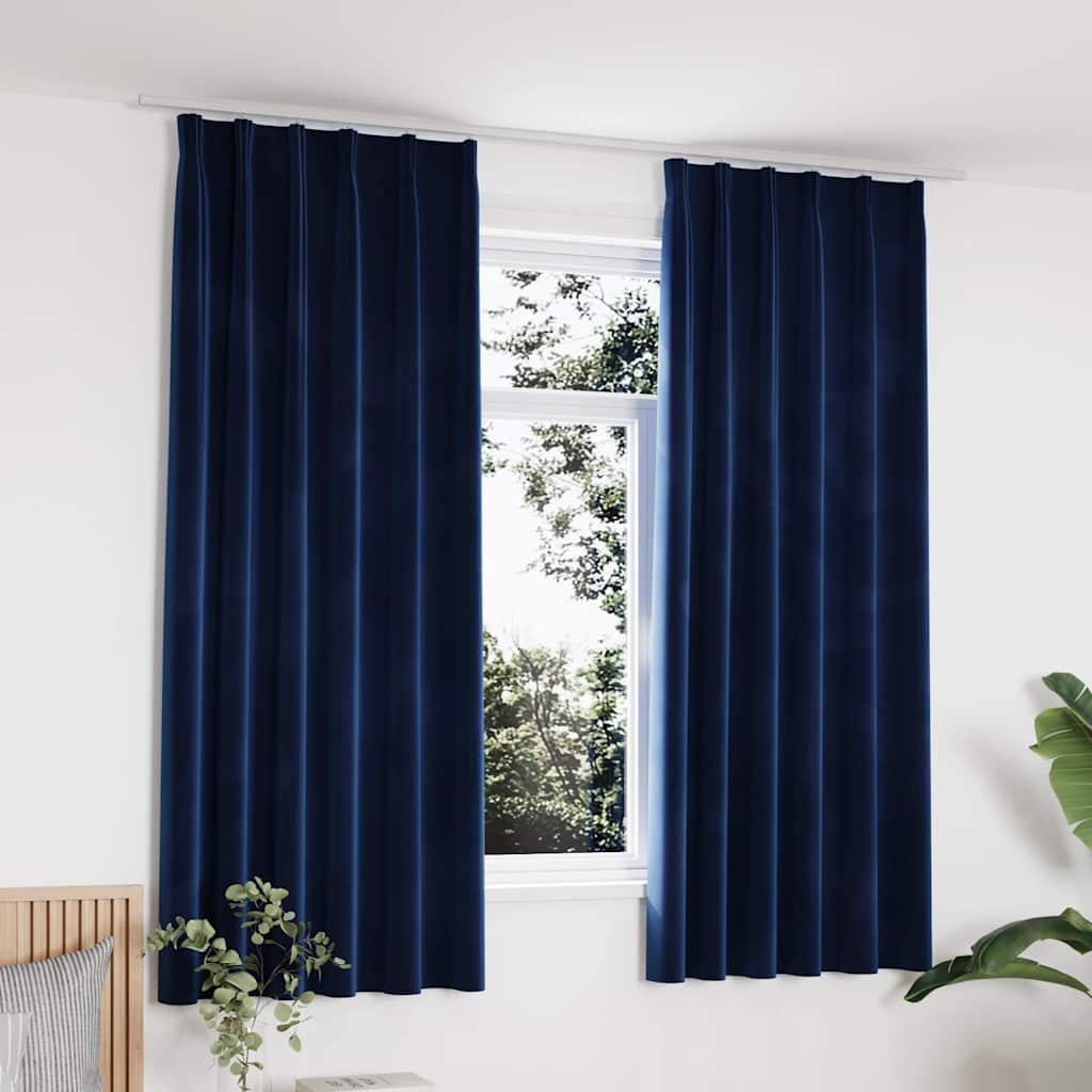 mørklægningsgardiner med kroge 2 stk. 140 x 175 cm fløjl blå