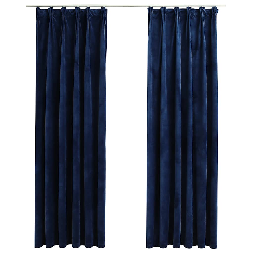mørklægningsgardiner kroge 2 stk. 140 x 225 cm fløjl mørkeblå