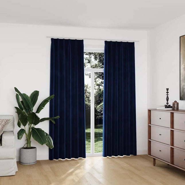 mørklægningsgardiner kroge 2 stk. 140 x 225 cm fløjl mørkeblå