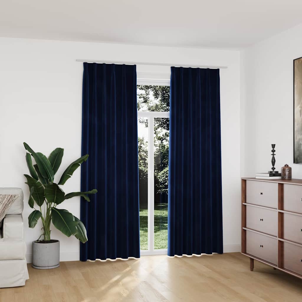 mørklægningsgardiner kroge 2 stk. 140 x 225 cm fløjl mørkeblå