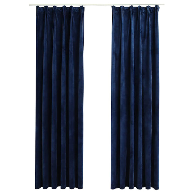 mørklægningsgardiner kroge 2 stk. 140 x 245 cm fløjl mørkeblå