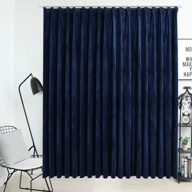 mørklægningsgardin med kroge 290 x 245 cm fløjl mørkeblå