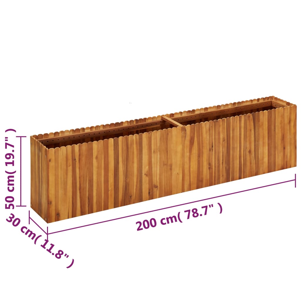 hævet plantekasse 200x30x50 cm massivt akacietræ