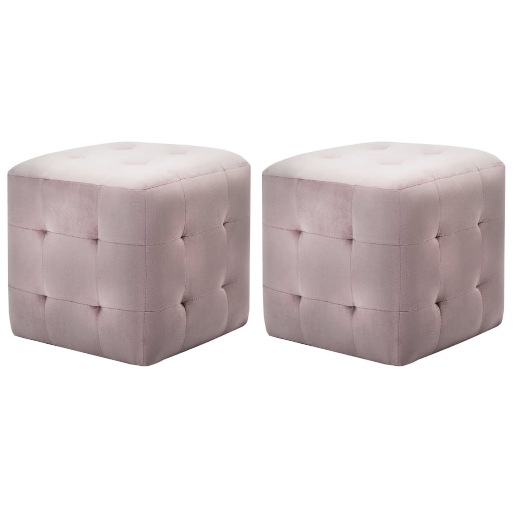 puf 2 stk. 30 x 30 x 30 cm fløjlsstof pink