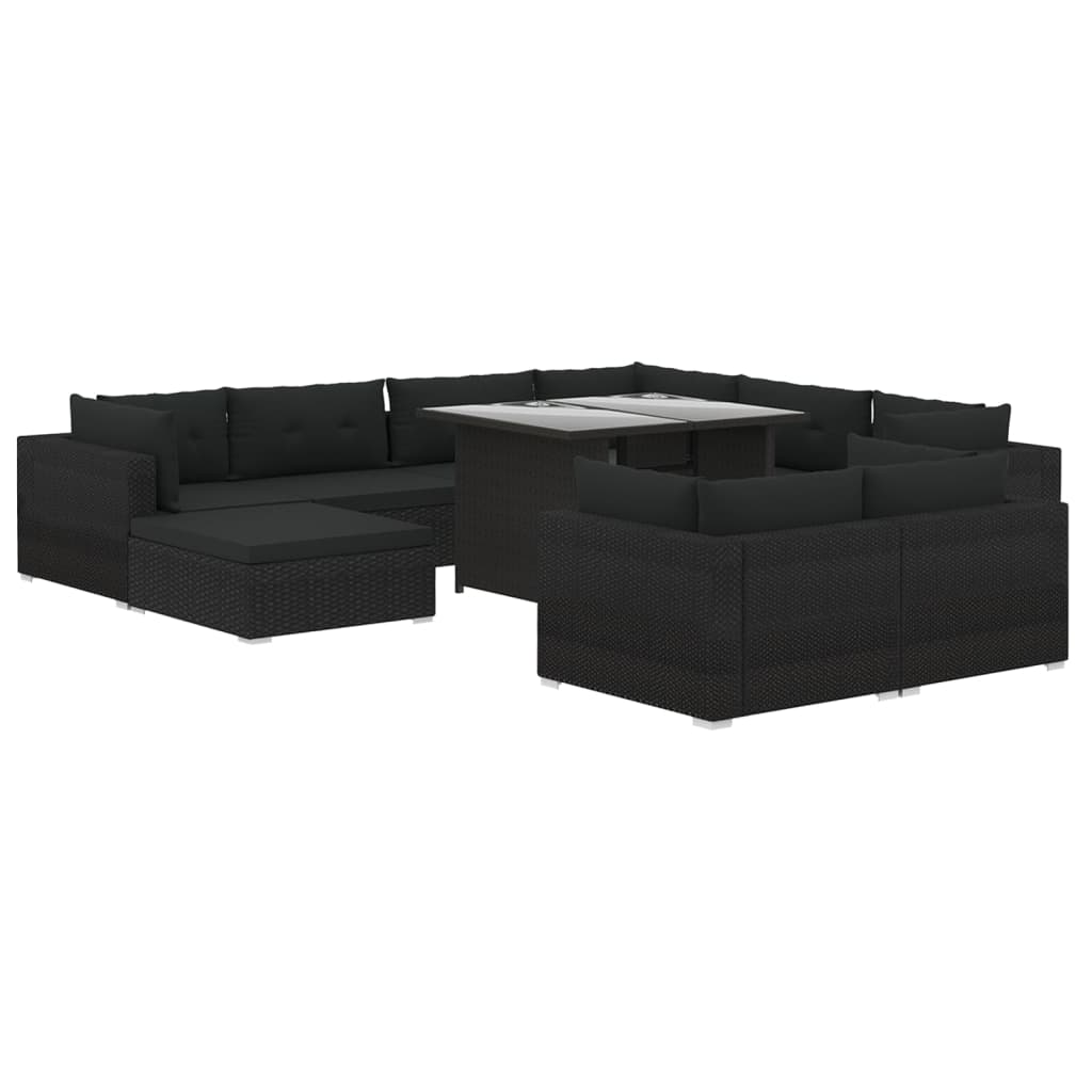 haveloungesæt 10 dele med hynder polyrattan sort