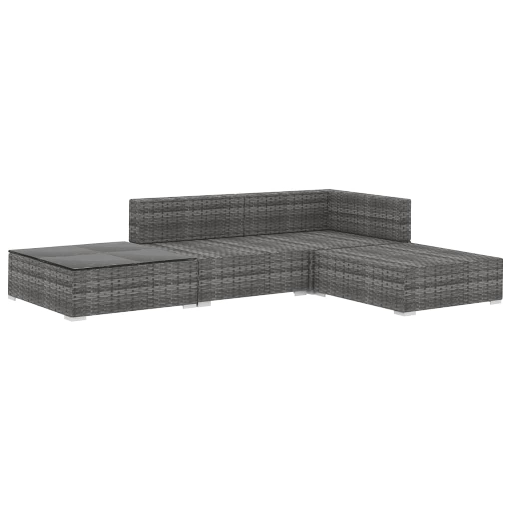 haveloungesæt i 4 dele med hynder polyrattan grå
