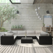 haveloungesæt 9 dele med hynder polyrattan sort