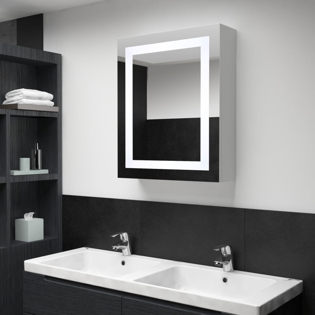 badevrelsesskab med spejl + LED-lys 50x13x70 cm