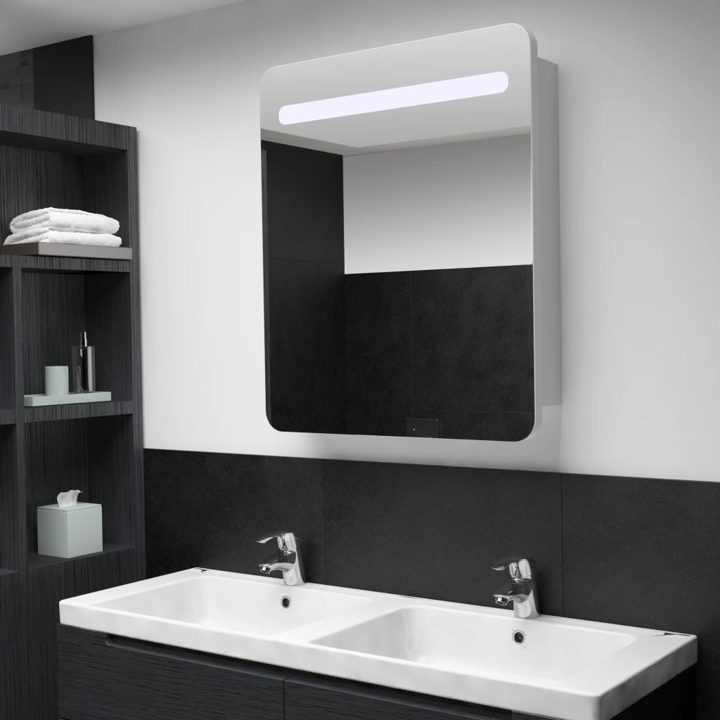 badevrelsesskab med spejl + LED-lys 68x9x80 cm