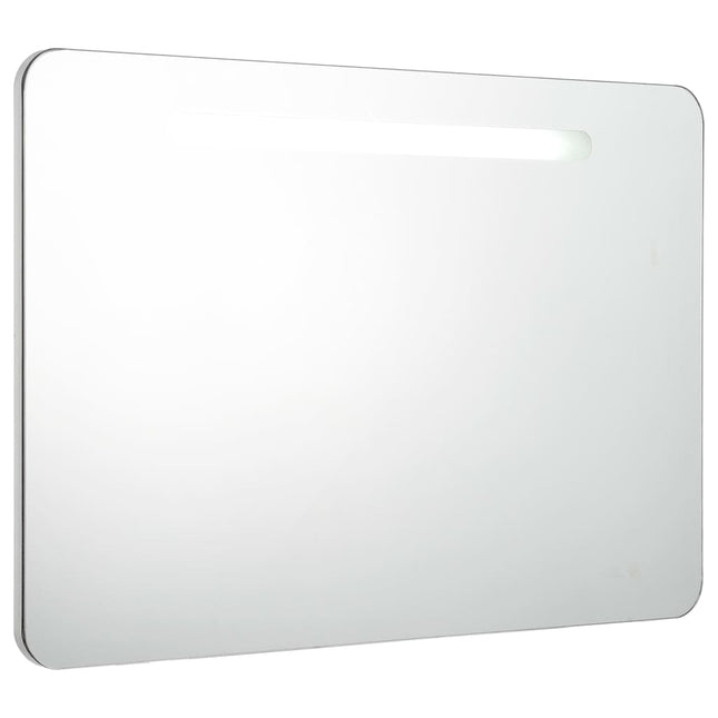 badeværelsesskab med spejl + LED-lys 80x9,5x55 cm