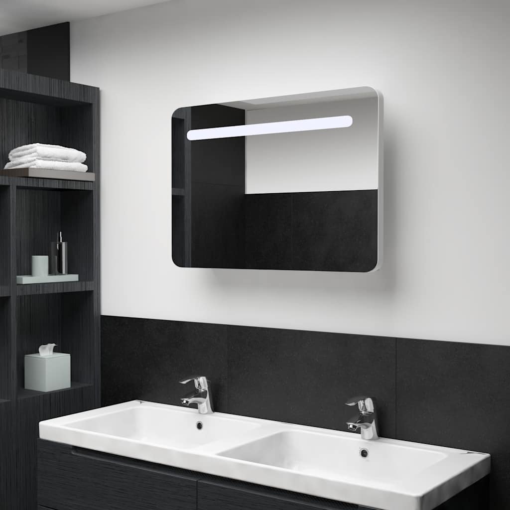 badevrelsesskab med spejl + LED-lys 80x9,5x55 cm