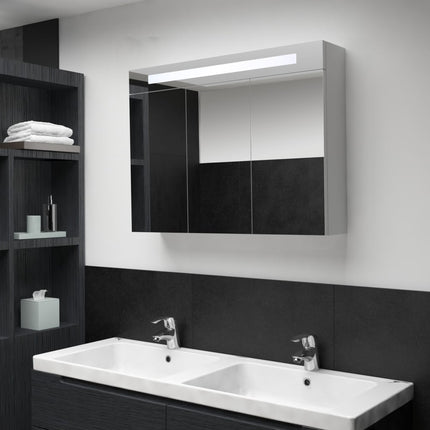 badeværelsesskab med spejl + LED-lys 88x13x62 cm