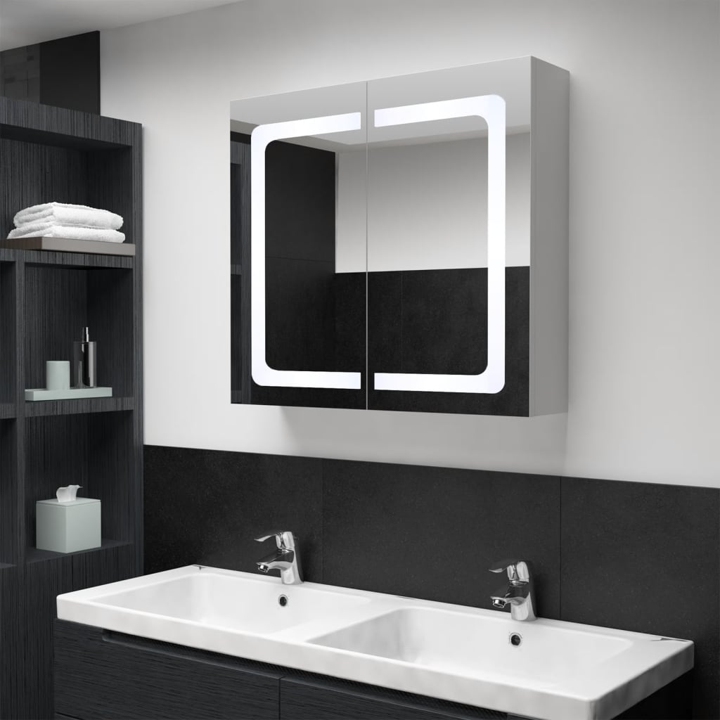badevrelsesskab med spejl + LED-lys 80x12,2x68 cm