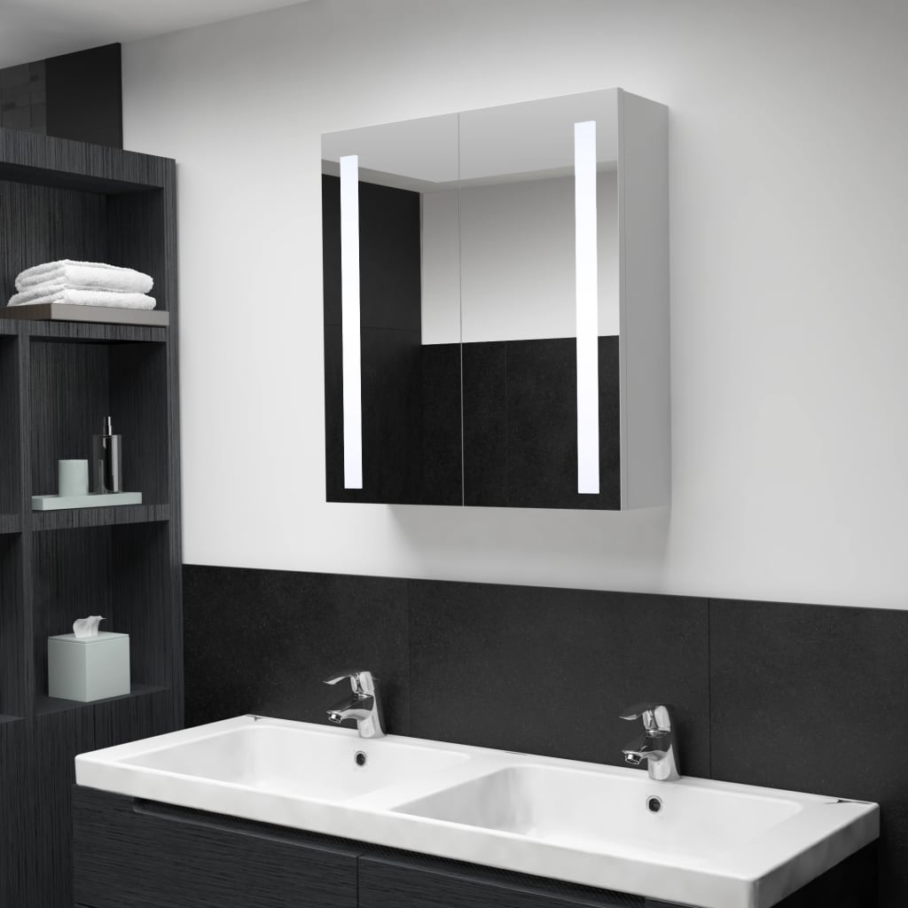 badevrelsesskab med spejl + LED-lys 60x14x62 cm