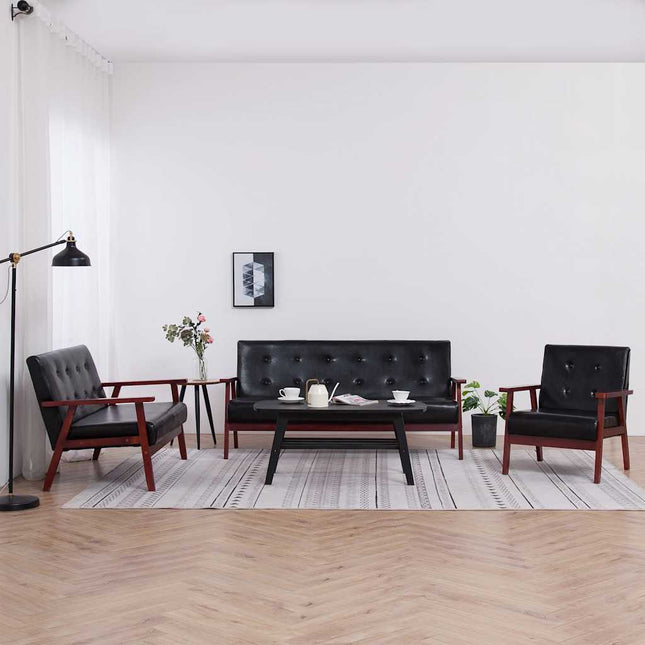 sofasæt 3 dele kunstlæder sort