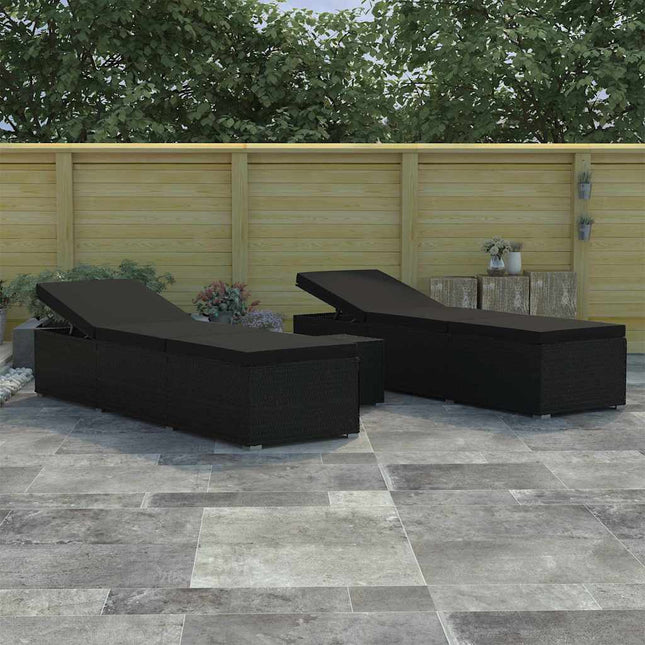 Havens solsenge med pude 3 pcs Sort Poly rattan