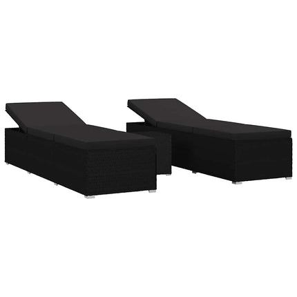 Havens solsenge med pude 3 pcs Sort Poly rattan