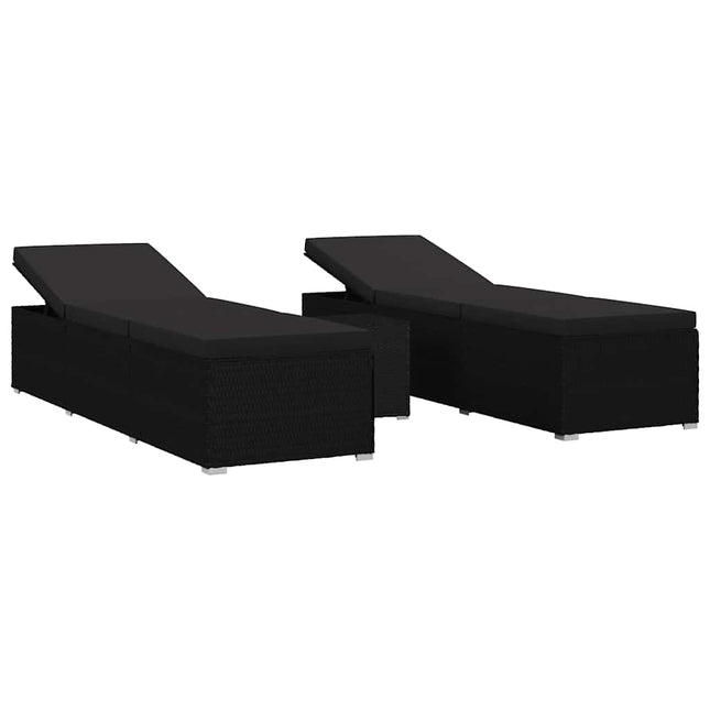 Havens solsenge med pude 3 pcs Sort Poly rattan