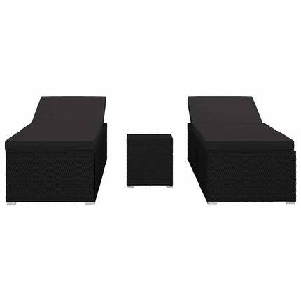 Havens solsenge med pude 3 pcs Sort Poly rattan