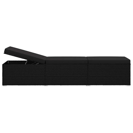 Havens solsenge med pude 3 pcs Sort Poly rattan