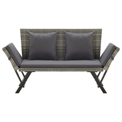 havebænk med hynder 176 cm polyrattan grå