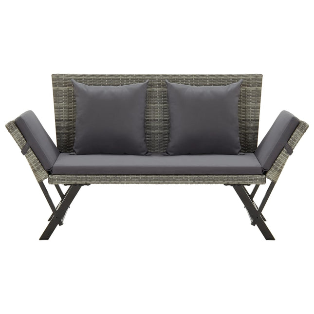 havebænk med hynder 176 cm polyrattan grå