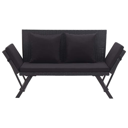 havebænk med hynder 176 cm polyrattan sort
