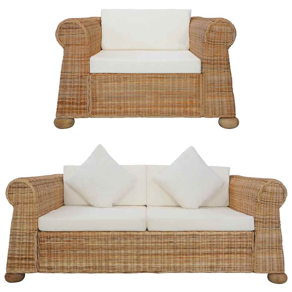 sofasæt 2 dele med hynder naturlig rattan