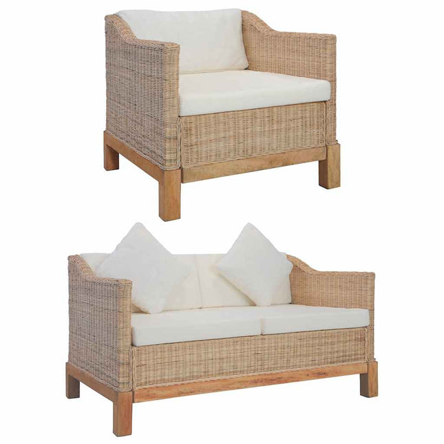sofasæt 2 dele med hynder naturlig rattan