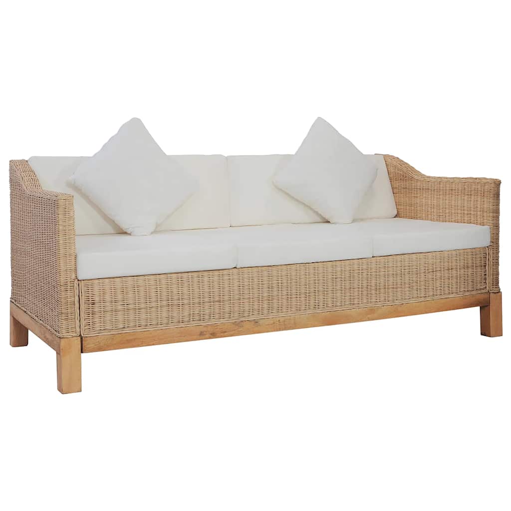 sofasæt 2 dele med hynder naturlig rattan