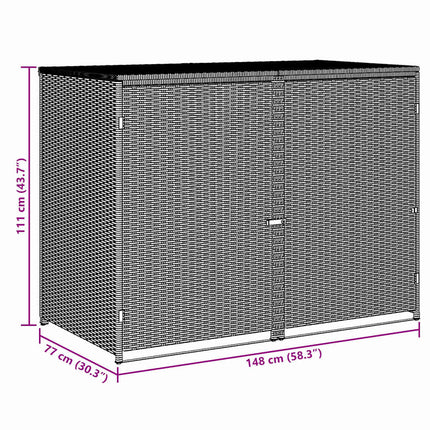 dobbelt skraldespandsskjuler 148x77x111 cm polyrattan grå