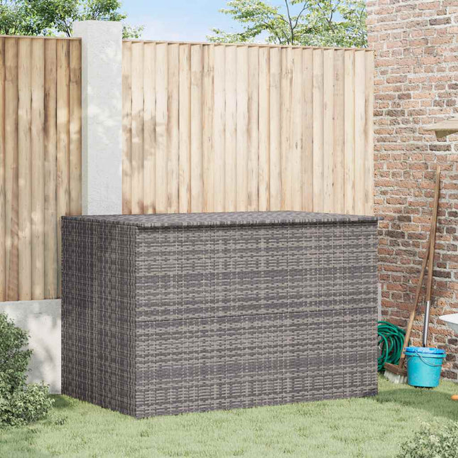 opbevaringskasse til haven 150x100x100 cm polyrattan grå