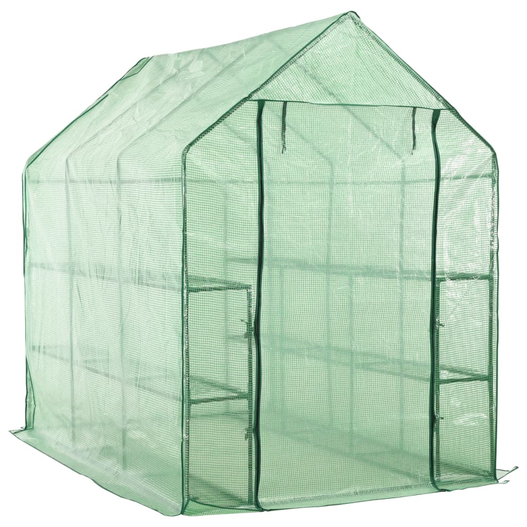 Drivhus med 12 hylder 143 × 214 × 196 cm - stål, grøn