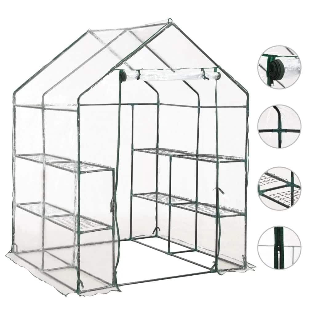 drivhus med 8 hylder 143 x 143 x 195 cm billede