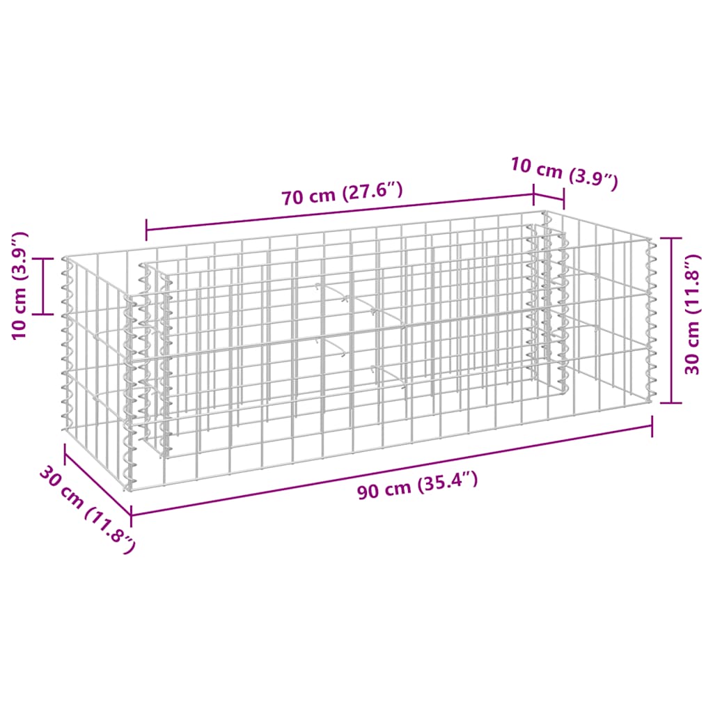 gabion-højbed 90x30x30 cm galvaniseret stål