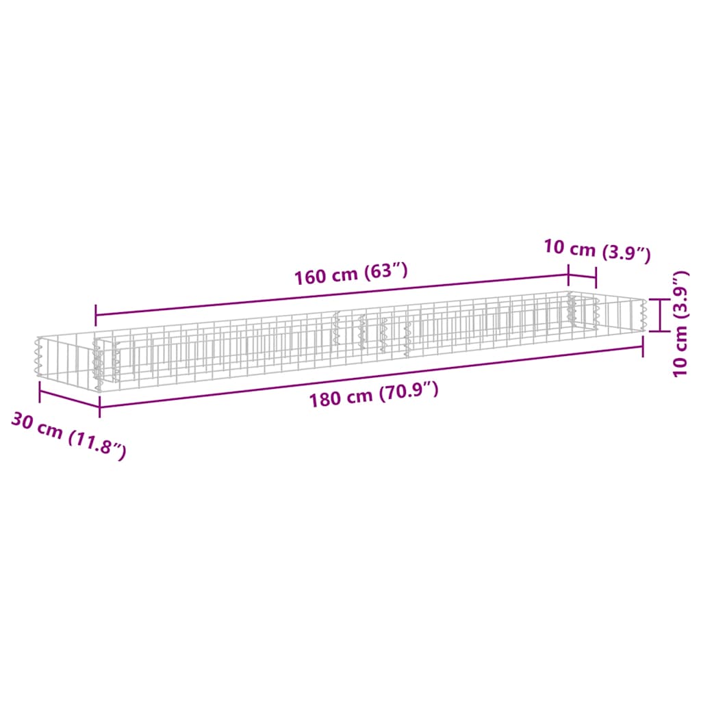 gabion-højbed 180x30x10 cm galvaniseret stål