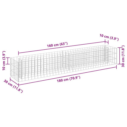gabion-højbed 180x30x30 cm galvaniseret stål