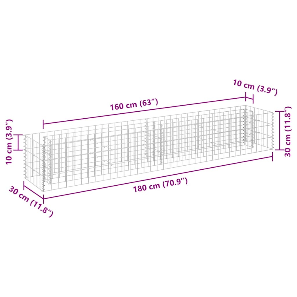 gabion-højbed 180x30x30 cm galvaniseret stål