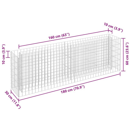 gabion-højbed 180x30x60 cm galvaniseret stål