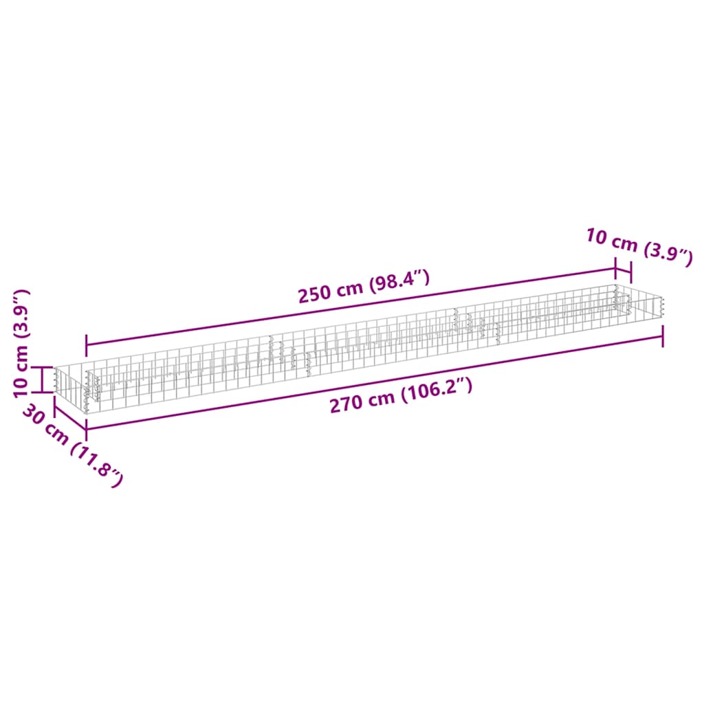 gabion-højbed 270x30x10 cm galvaniseret stål