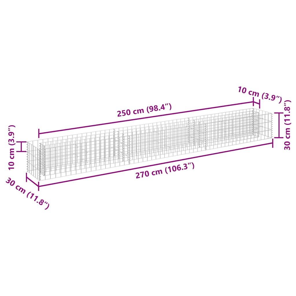 gabion-højbed 270x30x30 cm galvaniseret stål