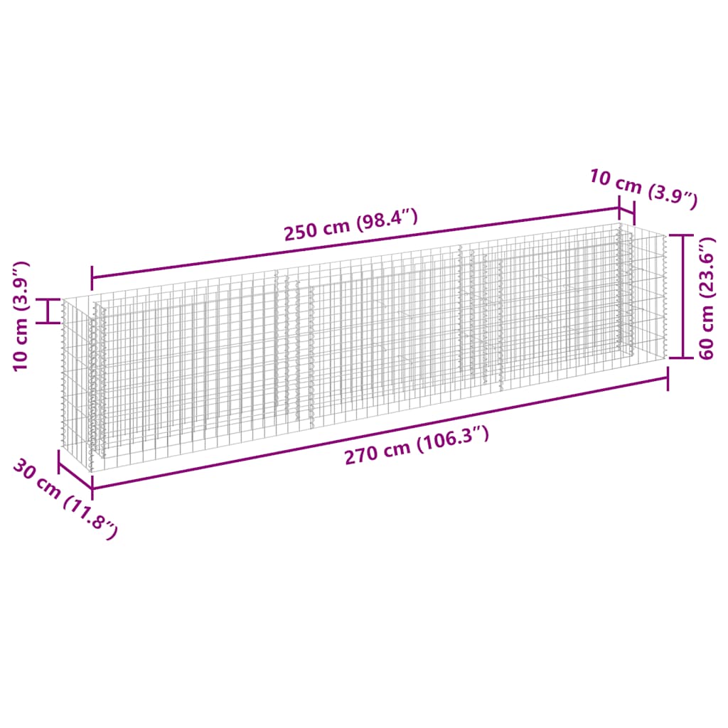 gabion-højbed 270x30x60 cm galvaniseret stål