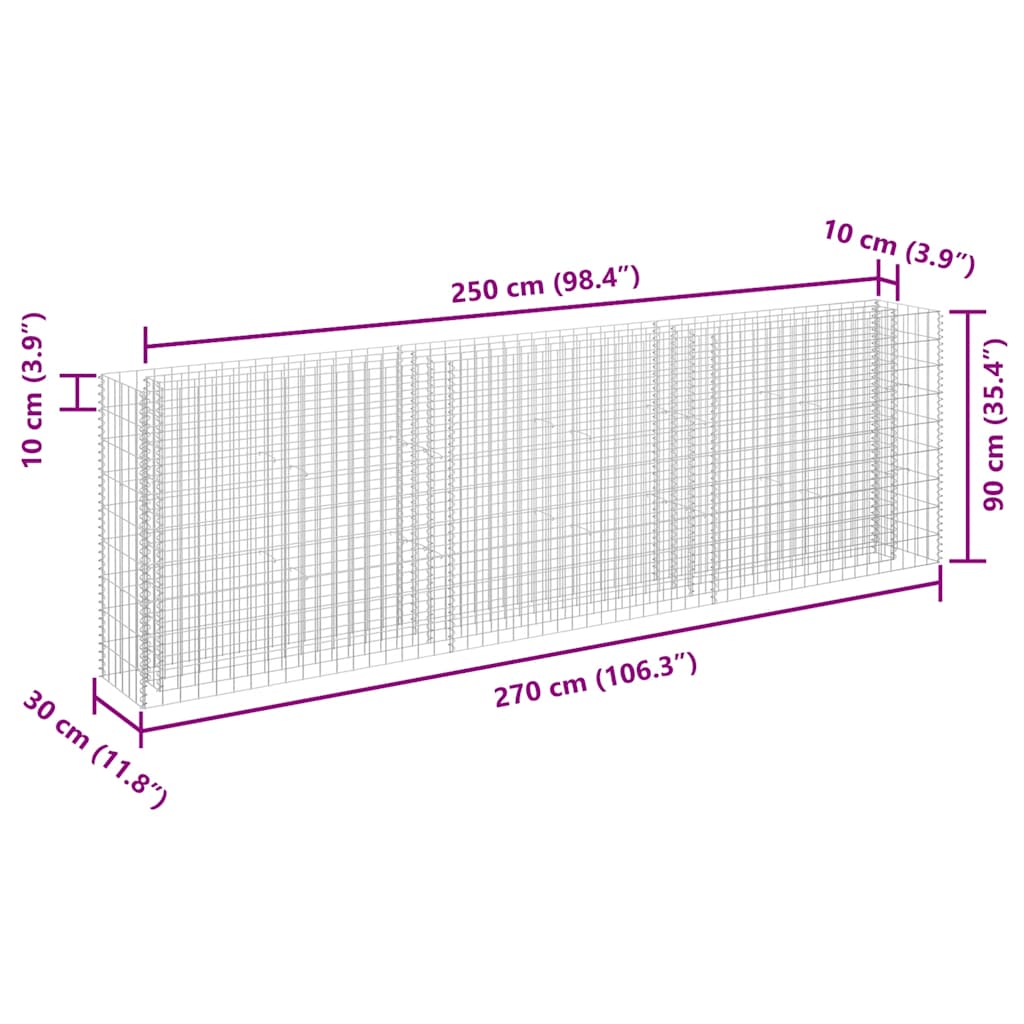 gabion-højbed 270x30x90 cm galvaniseret stål