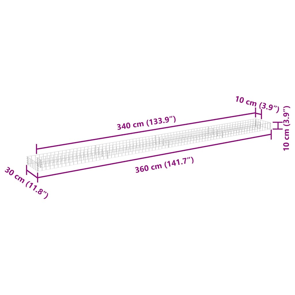 gabion-højbed 360x30x10 cm galvaniseret stål