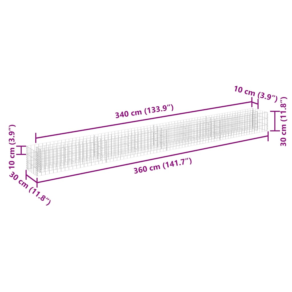 gabion-højbed 360x30x30 cm galvaniseret stål